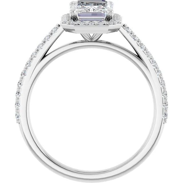 Emerald White Gold Halo Moissanite Engagement Ring