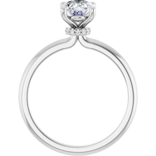 Oval Low Hidden Halo Solitaire Engagement Ring