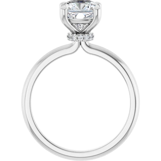 Cushion Low Hidden Halo Solitaire Engagement Ring