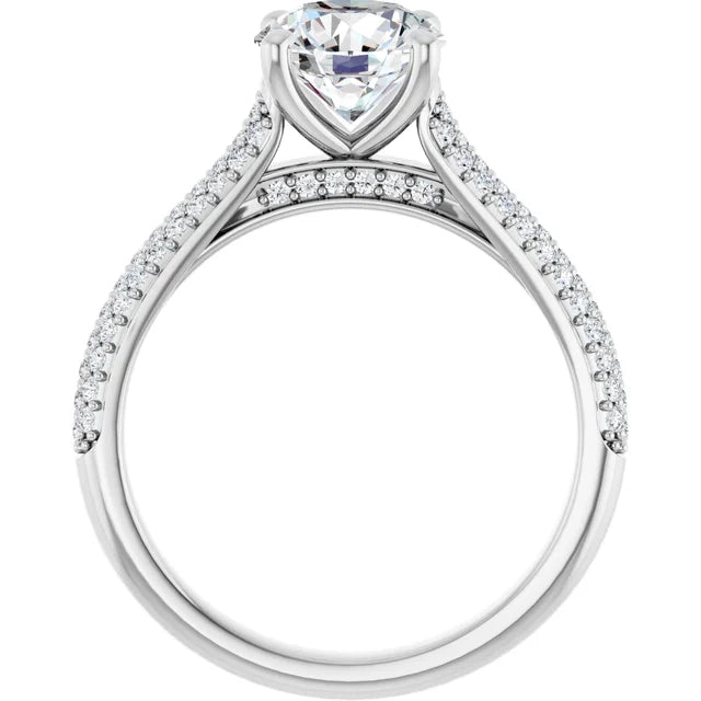 Round Brilliant White Gold Pave Moissanite Engagement Ring