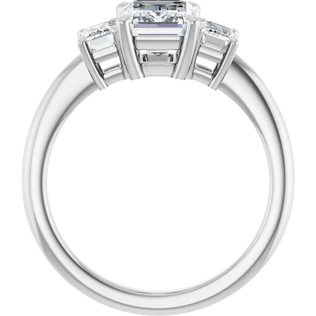 Emerald White Gold Tri Stone Moissanite Engagement Ring