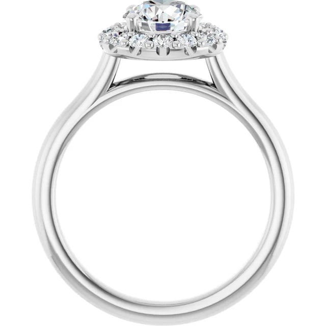Round Brilliant Halo Solitaire White Gold Moissanite Engagement Ring