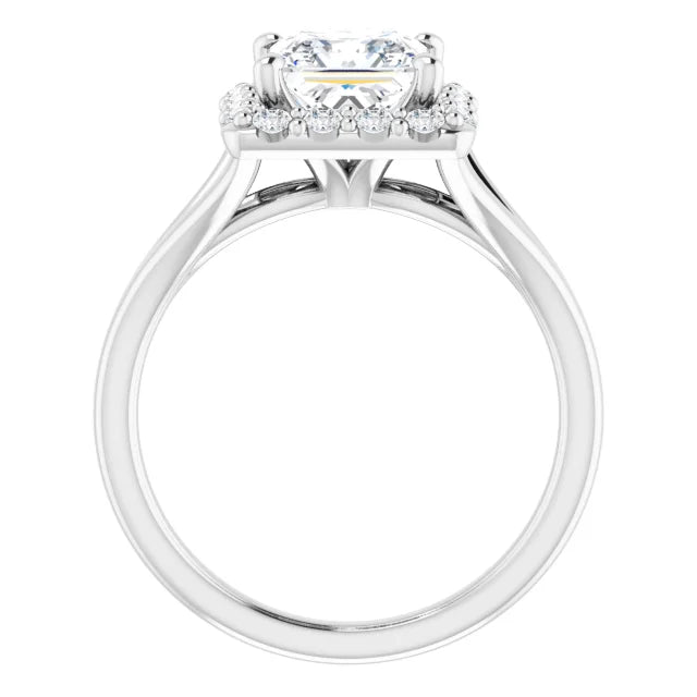 Princess White Gold Halo Solitaire Split Band Moissanite Engagement Ring