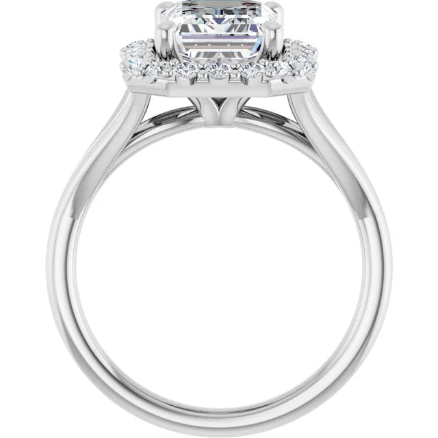 Emerald White Gold Halo Solitaire Split Band Moissanite Engagement