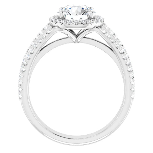 Round Brilliant White Gold Halo Split Pave Moissanite Engagement Ring