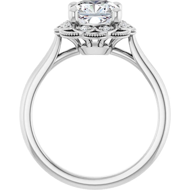 Cushion White Gold Halo Moissanite Engagement Ring