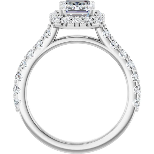 Emerald White Gold Halo Moissanite Engagement Ring