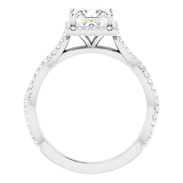 Princess White Gold Halo Twist Pave Moissanite Engagement Ring