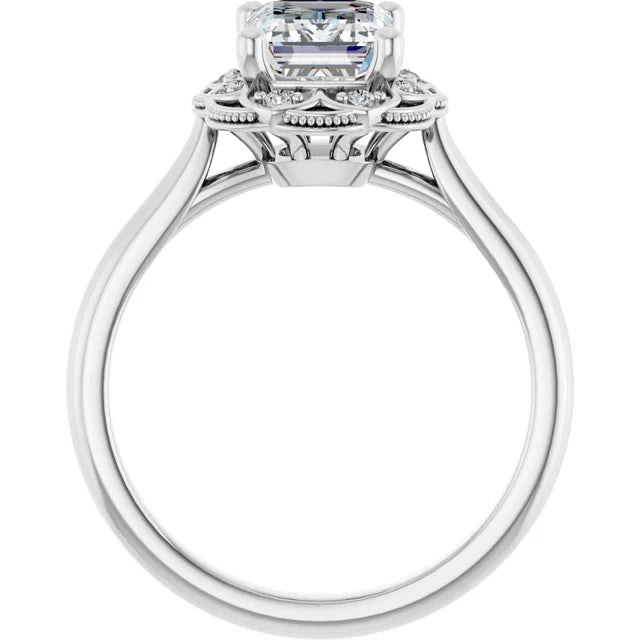 Emerald White Gold Halo Moissanite Engagement Ring