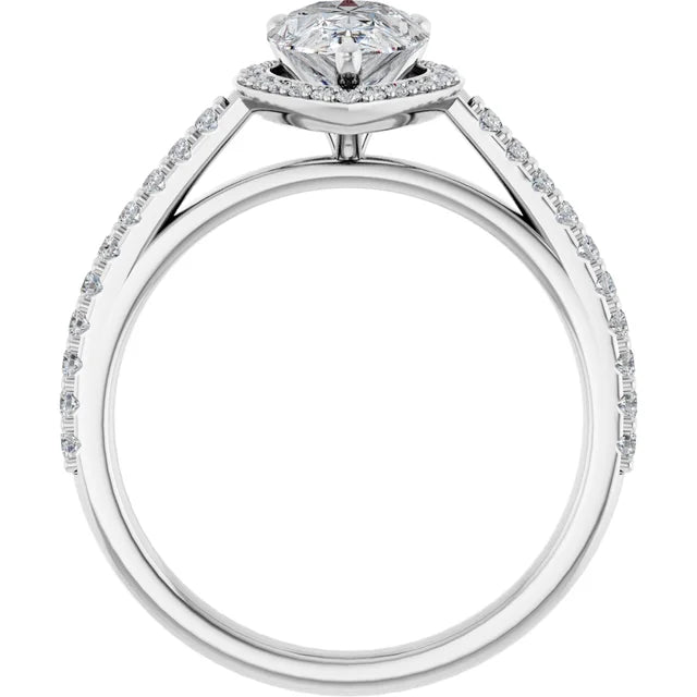 Pear White Gold Halo Moissanite Engagement Ring