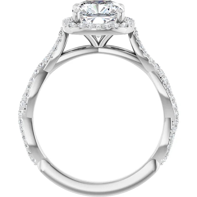 Cushion White Gold Halo Twist Pave Moissanite Engagement Ring