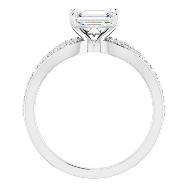 Emerald White Gold East West Split Band Moissanite Engagement Ring