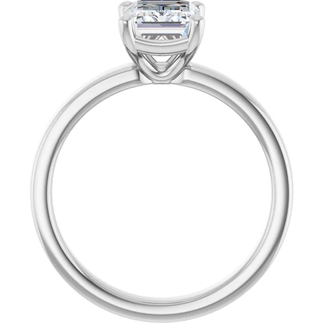 Emerald White Gold Wide Band Solitaire Moissanite Engagement Ring