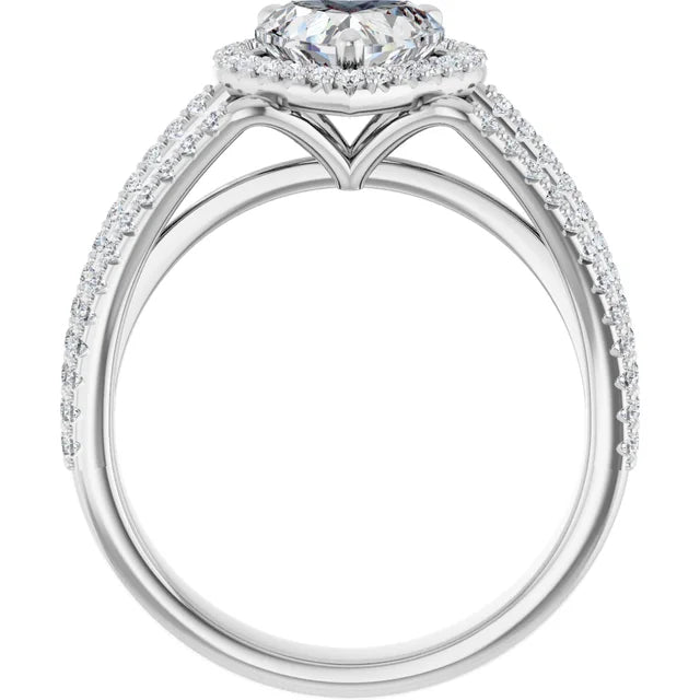 Heart White Gold Halo Split Pave Moissanite Engagement Ring