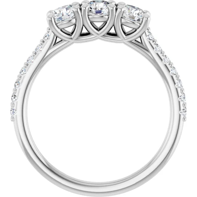 Round Brilliant White Gold Tri Stone Moissanite Engagement Ring