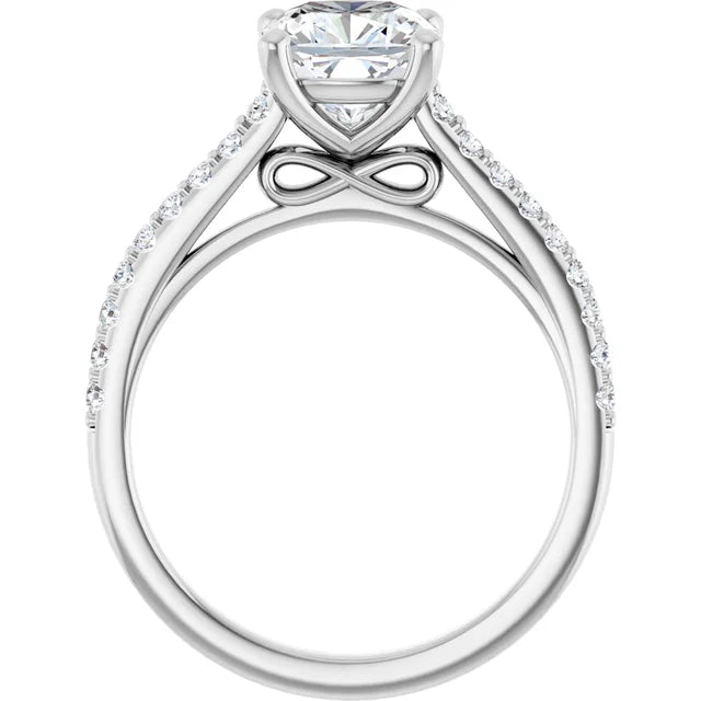 Cushion White Gold Pave Style Moissanite Engagement Ring