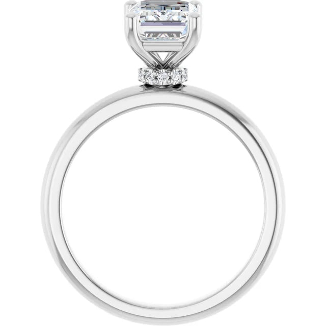 Emerald Low Hidden Halo Solitaire Engagement Ring