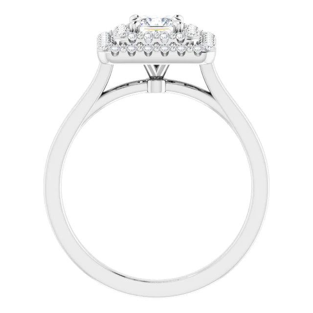 Princess White Gold Double Halo Solitaire Moissanite Engagement Ring