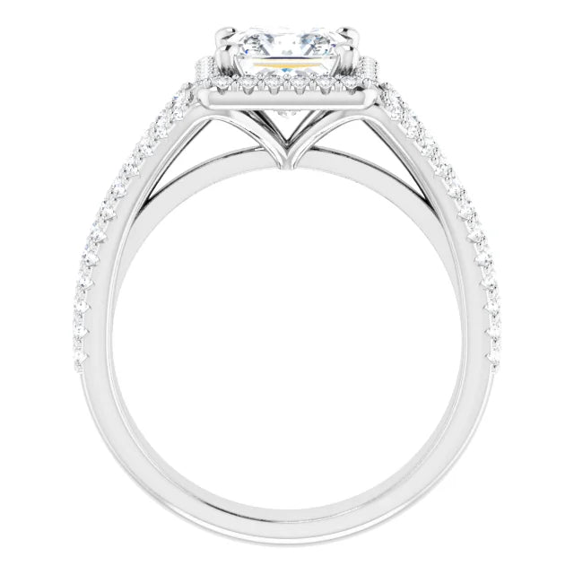Princess White Gold Halo Split Pave Moissanite Engagement Ring