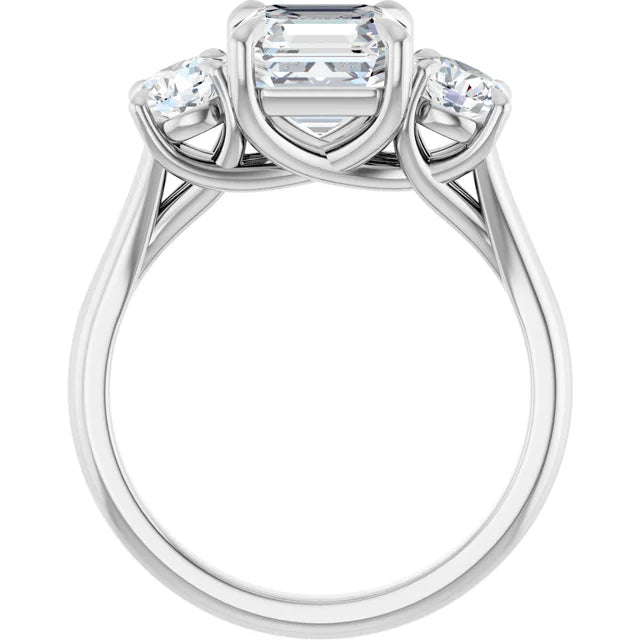 Asscher White Gold Tri Stone Moissanite Engagement Ring
