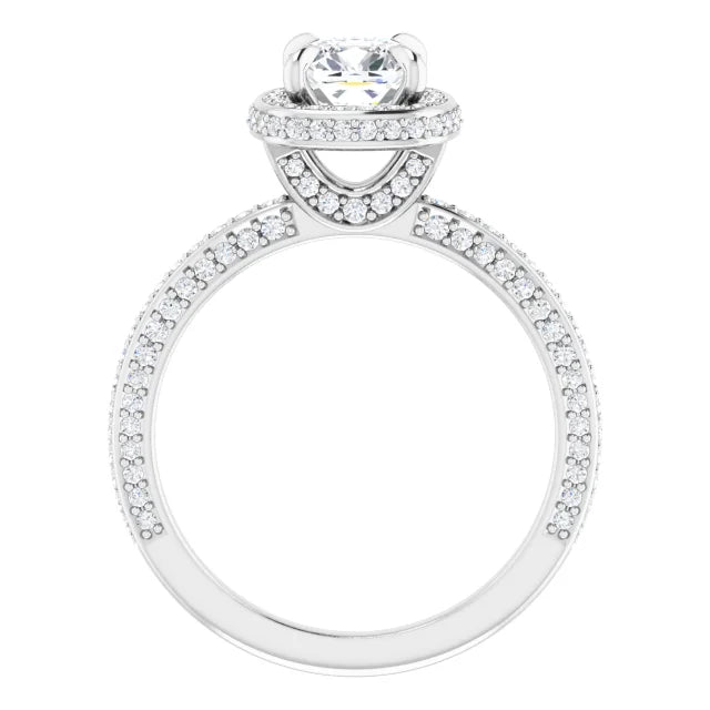 Cushion White Gold Halo Pave Style Moissanite Engagement Ring
