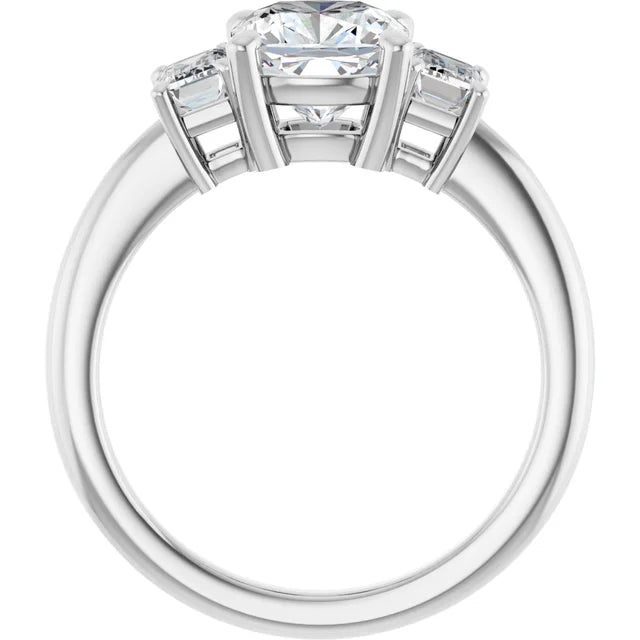 Cushion White Gold Tri Stone Moissanite Engagement Ring