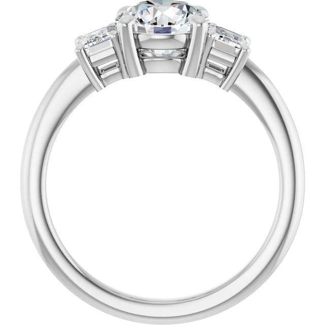 Round Brilliant White Gold Tri Stone Moissanite Engagement Ring