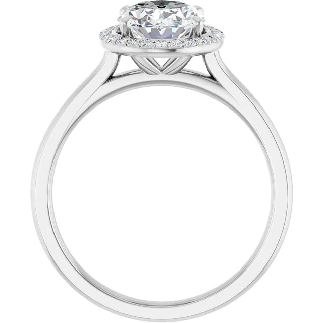 White Gold Oval Halo Solitaire Engagement Ring. Moissanite