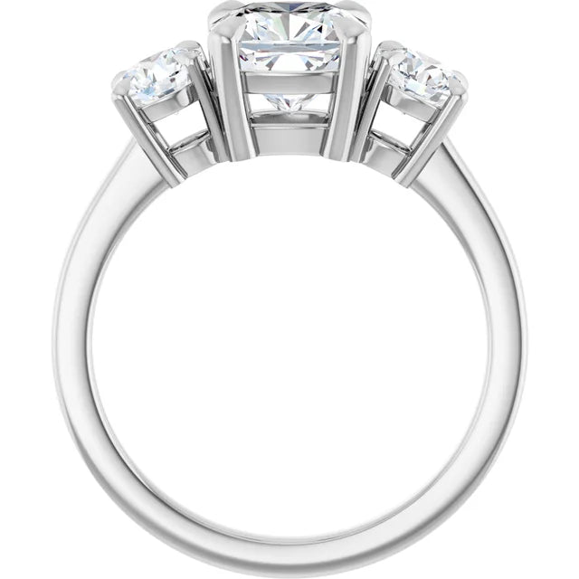 Cushion White Gold Tri Stone Moissanite Engagement Ring