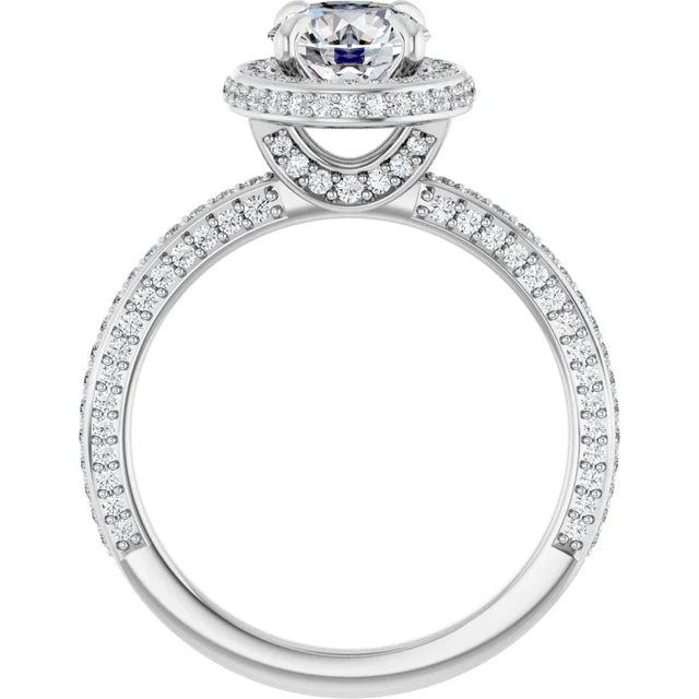 Round Brilliant White Gold Halo Pave Style Moissanite Engagement Ring