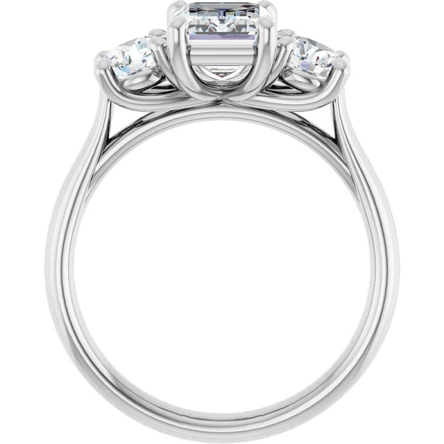 Emerald White Gold Tri Stone Moissanite Engagement Ring