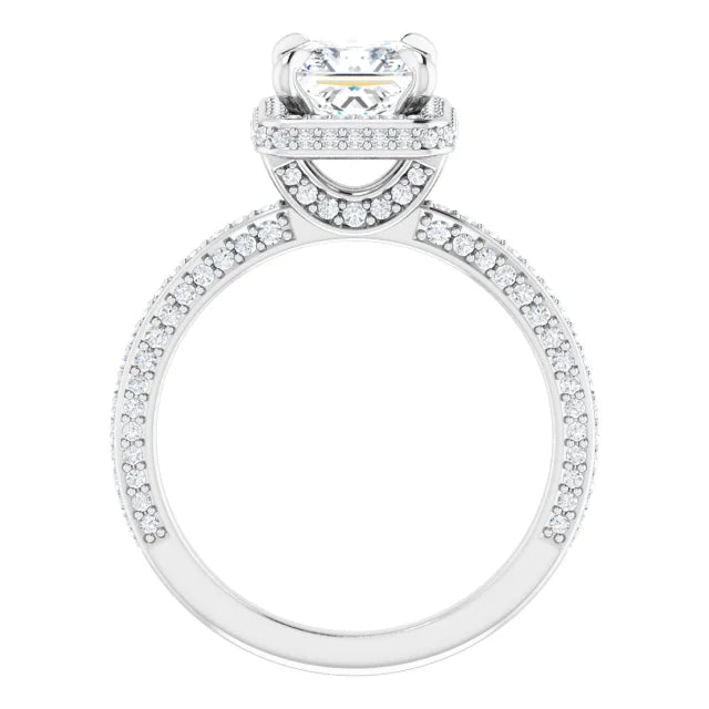 Princess White Gold Halo Pave Style Moissanite Engagement Ring
