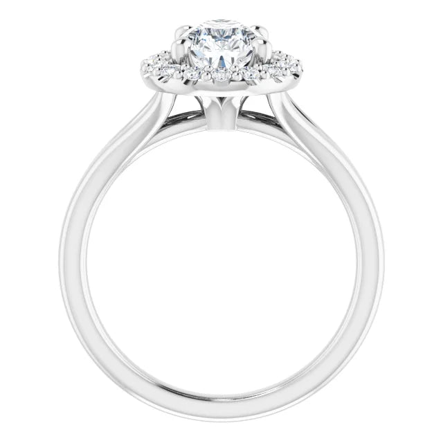 Pear White Gold Halo Solitaire Split Band Moissanite Engagement Ring