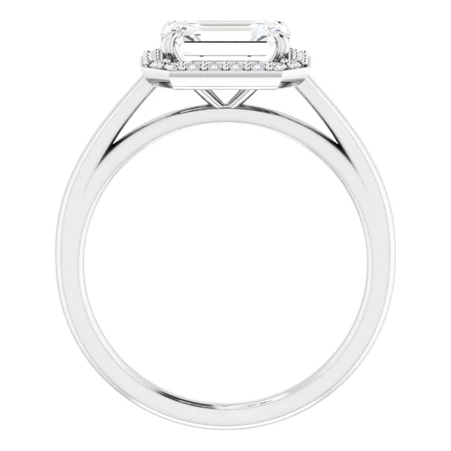 Emerald White Gold East West Halo Moissanite Engagement Ring