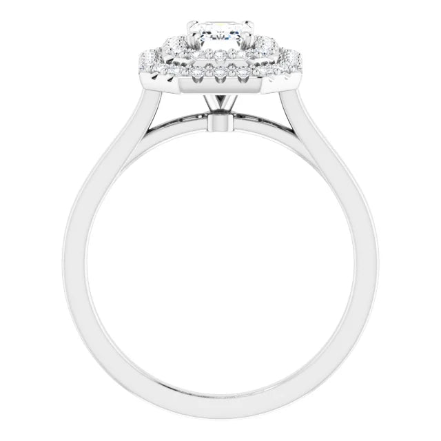 Emerald White Gold Double Halo Solitaire Moissanite Engagement Ring