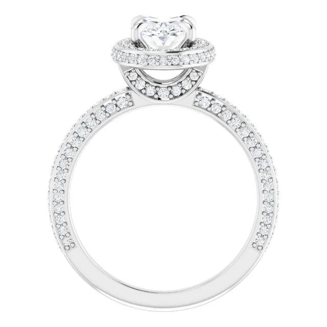 Oval White Gold Halo Pave Style Moissanite Engagement Ring
