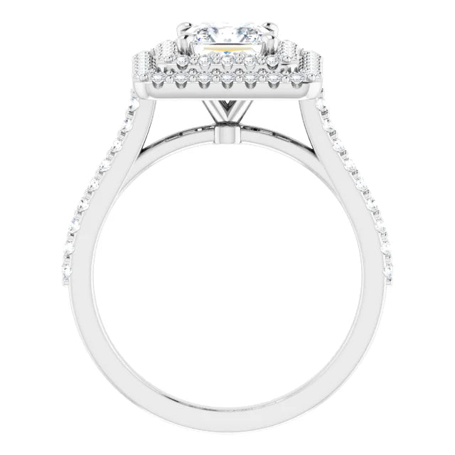 Princess Double Halo White Gold Moissanite Engagement Ring
