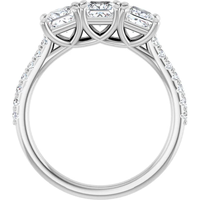 Princess White Gold Tri Stone Moissanite Engagement Ring