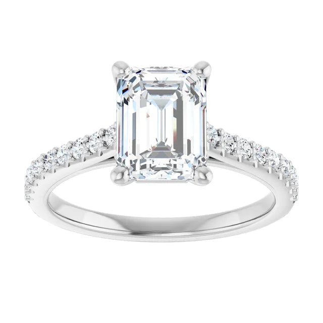 Emerald White Gold Pave Style Moissanite Engagement Ring