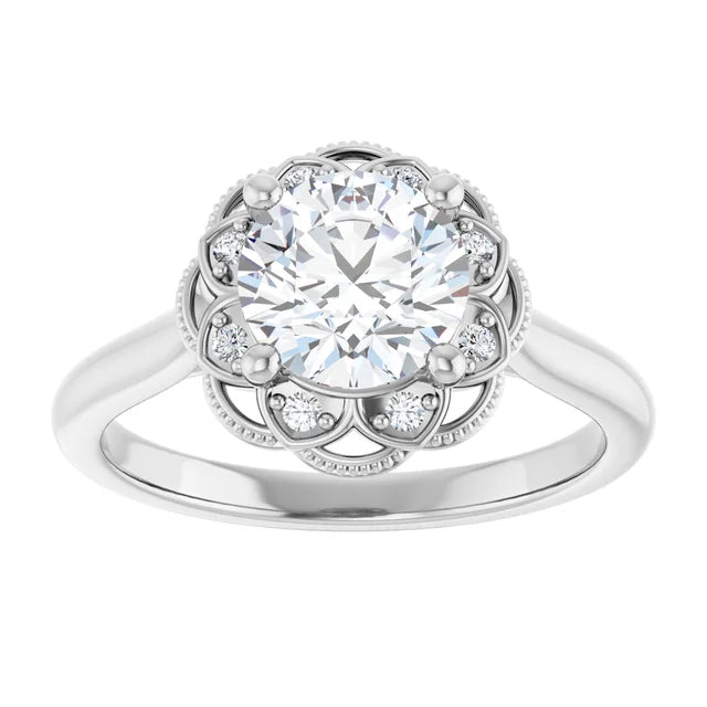 Round Brilliant White Gold Halo Moissanite Engagement Ring
