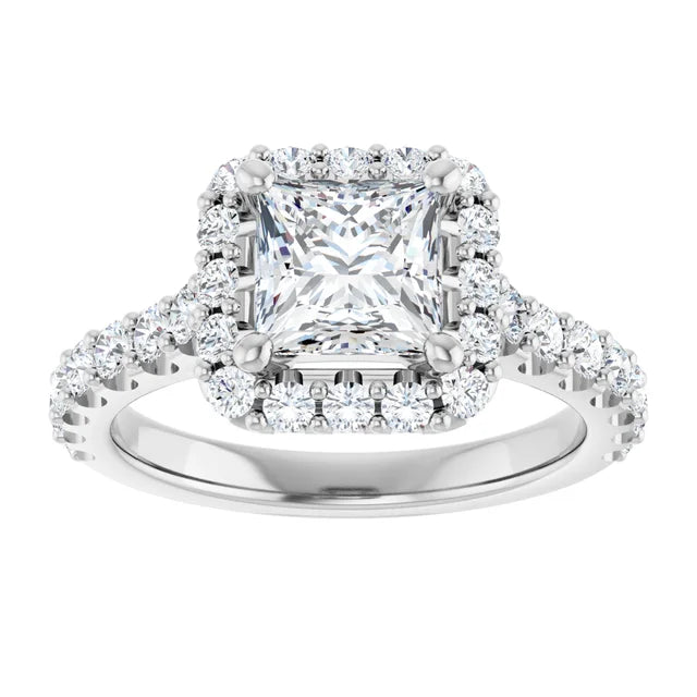 Princess White Gold Halo Moissanite Engagement Ring