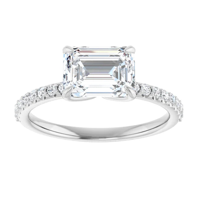 Emerald White Gold East West Pave Moissanite Engagement Ring
