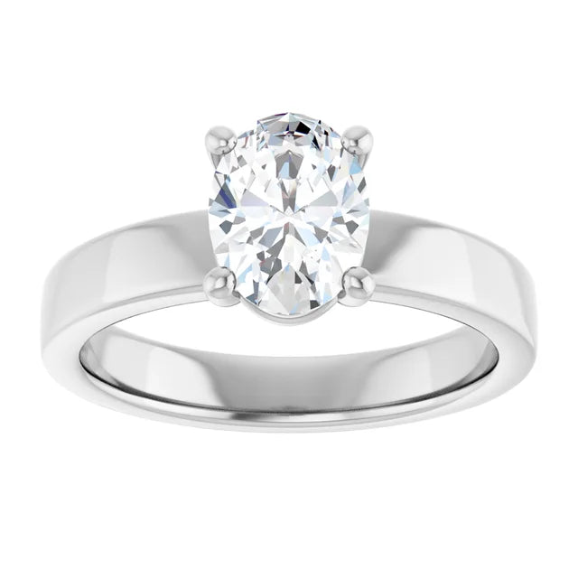 Oval White Gold Wide Band Solitaire Moissanite Engagement Ring