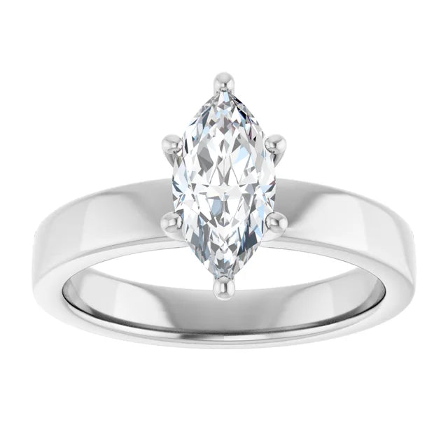 Marquise White Gold Wide Band Solitaire Moissanite Engagement Ring