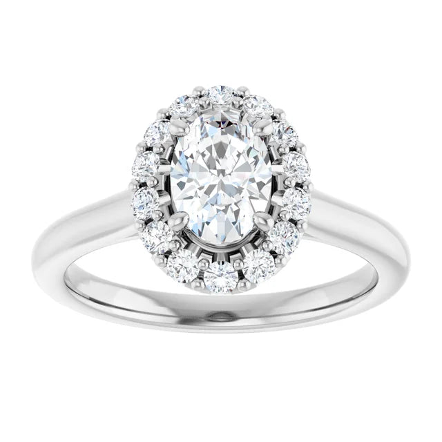 Oval Halo Solitaire White Gold Moissanite Engagement Ring