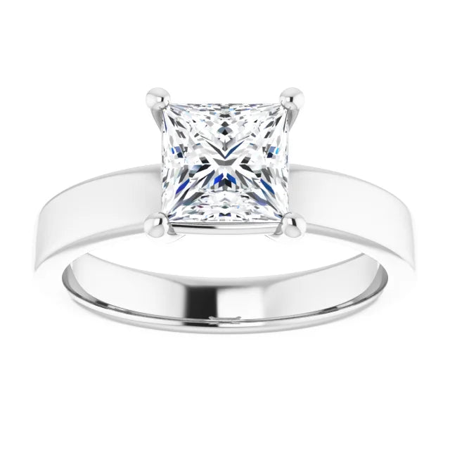 Princess White Gold Wide Band Solitaire Moissanite Engagement Ring