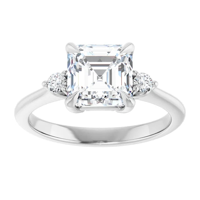 Asscher White Gold Accent Moissanite Engagement Ring