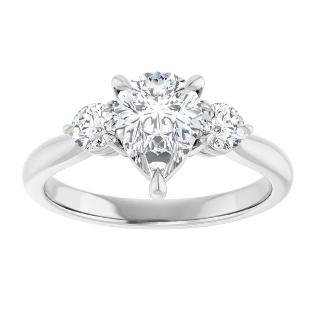 Pear White Gold Tri Stone Moissanite Engagement Ring