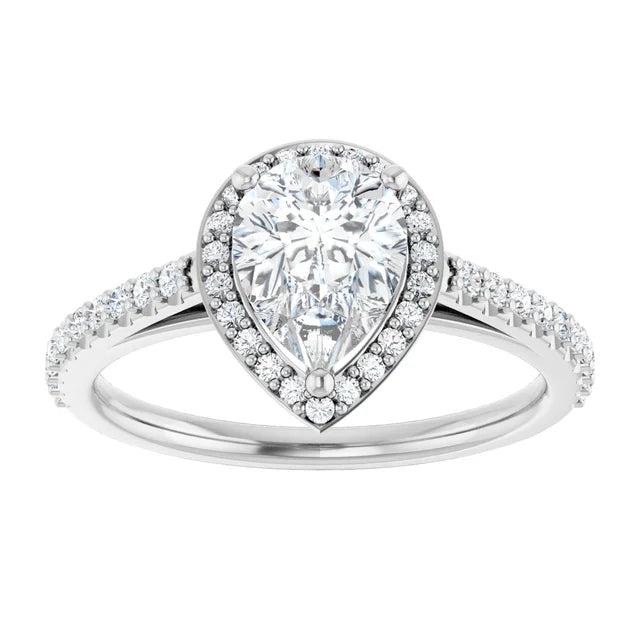 Pear White Gold Halo Moissanite Engagement Ring