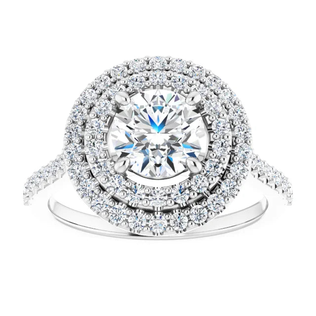 Round Brilliant Double Halo White Gold Moissanite Engagement Ring